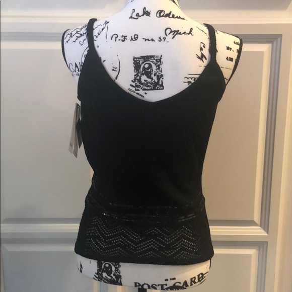ST. JOHN Black Knit Tank With Crystals and Lace - Picture 4 of 7